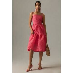 Anthropologie Hutch Tiered Corset Romantic Corset Square Neck Midi Dress, Pink